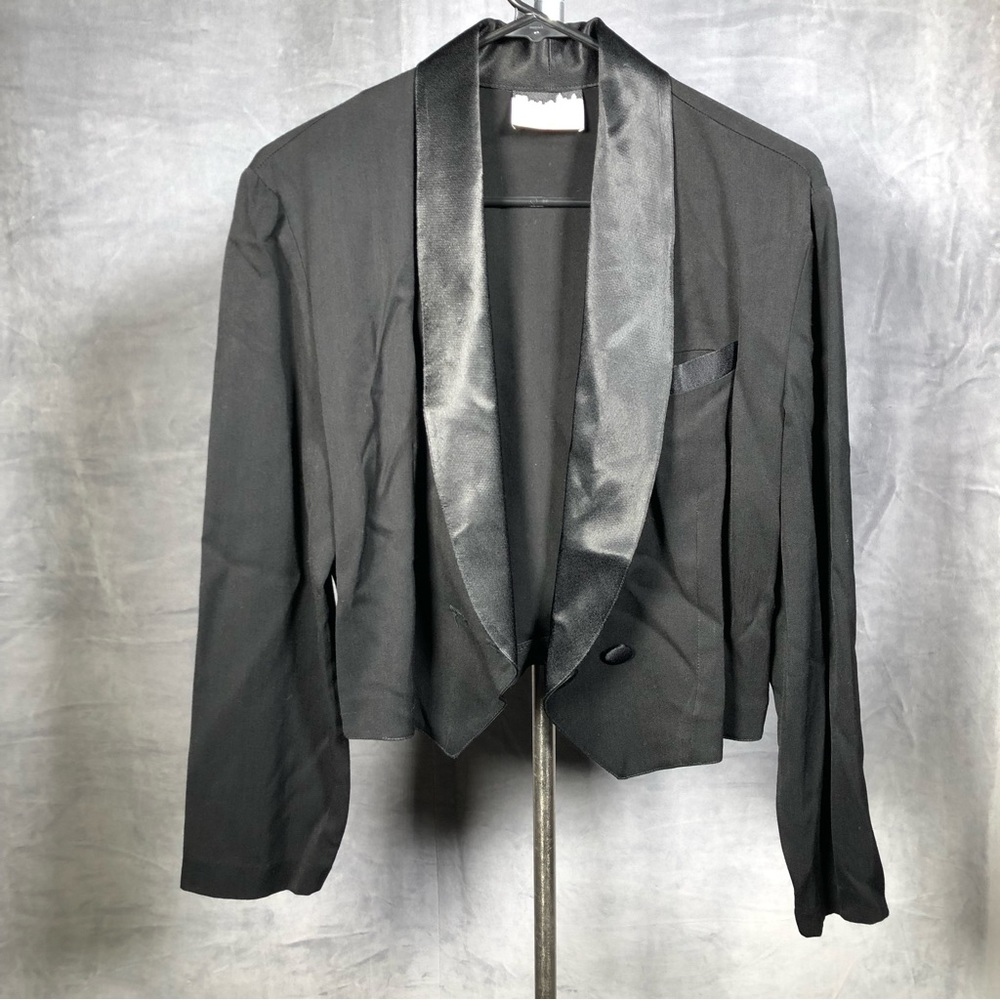 VINTAGE 80s Sz Small Black Cropped Tuxedo Style Jacket